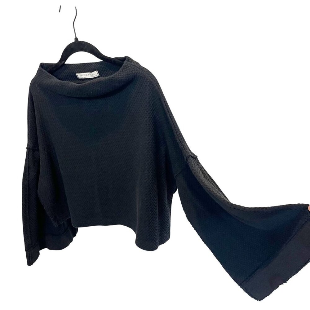 Free People Bunny Waffle Knit Tee Bell Sleeve Mock Neck Cropped - Size XS